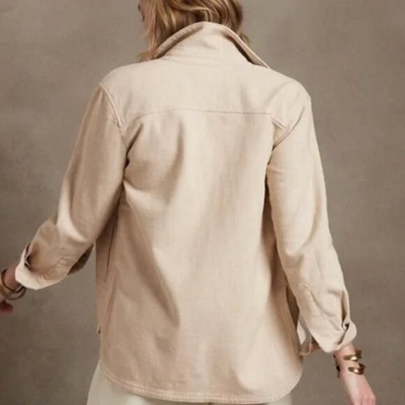✨ Banana Republic Hopsack Shirt Jacket Light Tan M petite Jacket - Picture 2 of 7